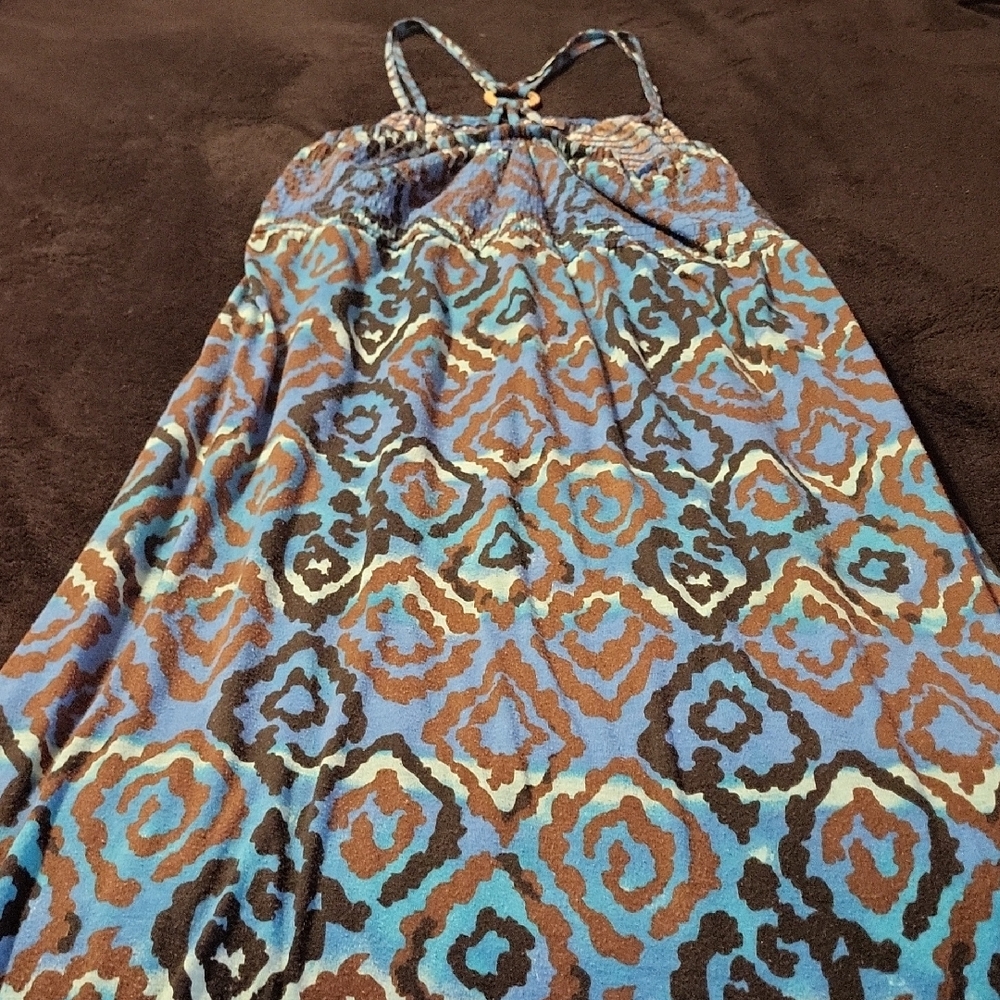Dots Blue and Brown Asymmetrical Dress